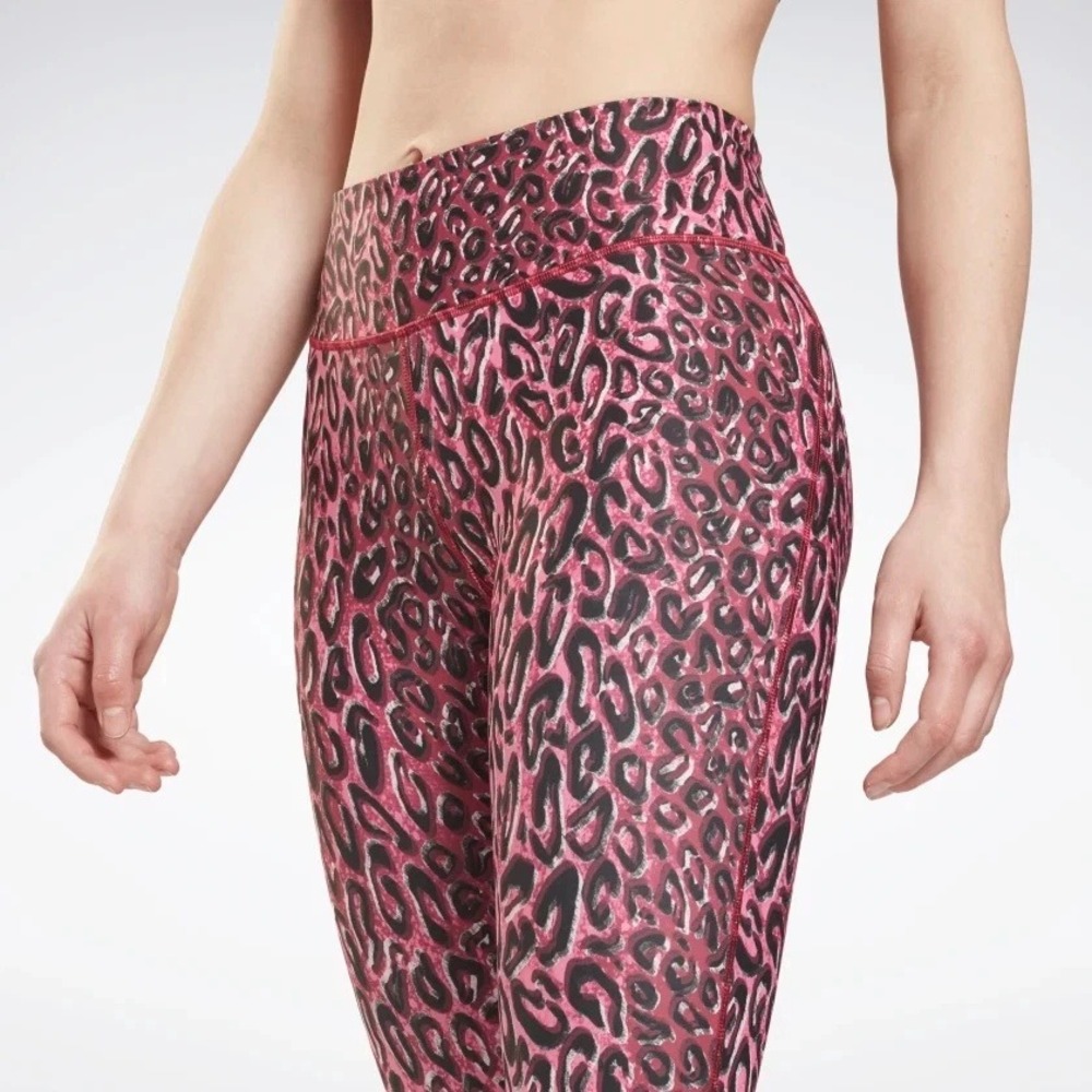 Reebok Women's TS Lux Bold‎ Tights Punch Berry Leopard Print Leggings XS